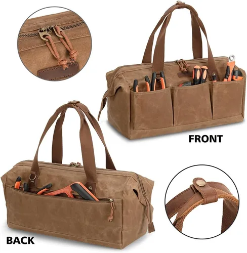 Miniatura 5 de Bolsa de herramientas resistente de 18 pulgadas con 12 bolsillos, organizador de herramientas grande con cremallera, caja de herramientas vacía