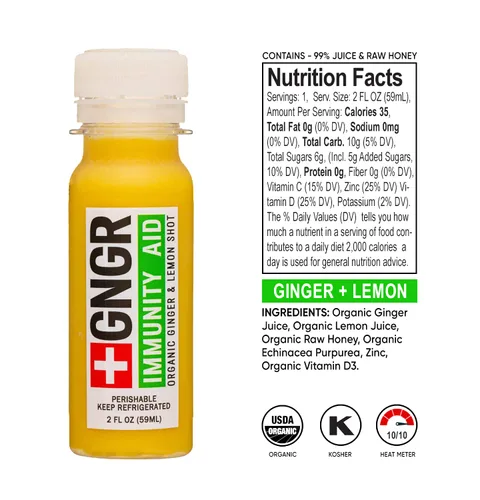 Miniatura 5 de +GNGR Paquete variado de 12 chupitos de jengibre orgánico. Prensado en frío, sin conservantes. Jugo de jengibre, raíz de cúrcuma, jugo de limón