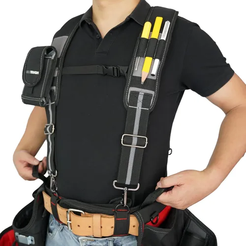 Miniatura 4 de MELOTOUGH Tirantes de cinturón de herramientas, tirantes de trabajo de construcción para hombres, soporte desmontable para teléfono, cómodo cojín