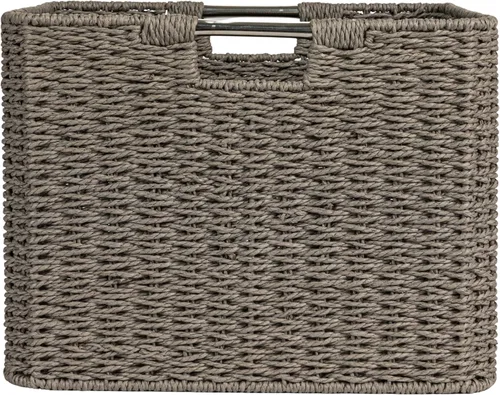 Miniatura 8 de Household Essentials Cesta tejida cuadrada, cubo de cuerda de papel con asas de acero inoxidable, gris