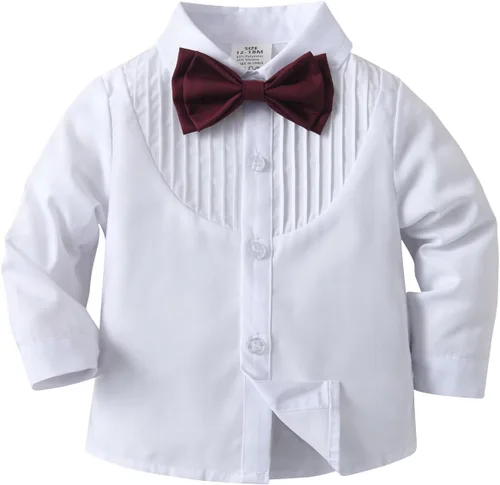 Miniatura 2 de Conjunto de pantalones para bebé, camisa de manga larga + pantalones + corbatín + tirantes, trajes de caballero para niños pequeños