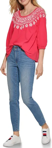Miniatura 2 de Tommy Hilfiger Top de punto casual bordado con hombros descubiertos para mujer