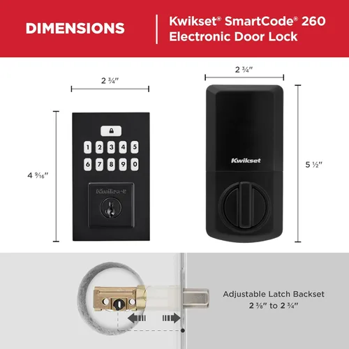 Miniatura 9 de Kwikset SmartCode 260 - Cerradura de puerta con teclado electrónico sin llave con entrada automática, códigos de usuario personalizados, seguridad