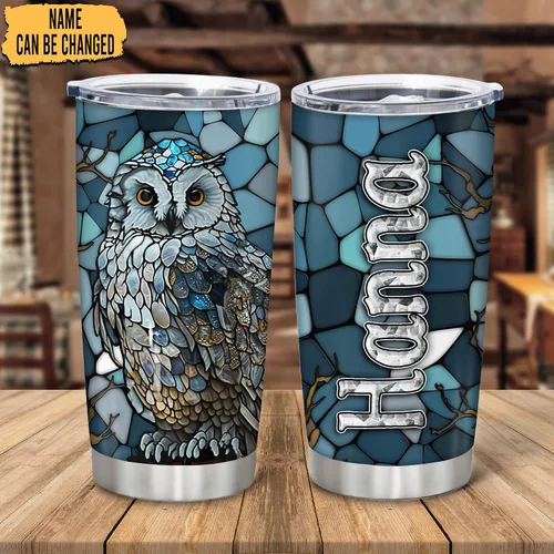Miniatura 2 de Hyturtle Vaso personalizado para amantes de los búhos, vaso de café de acero inoxidable con nombre personalizado, 20 onzas con tapa, ideal como