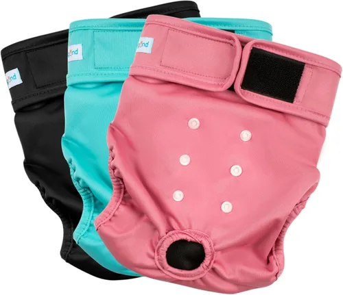 Paw Legend - Pañales reutilizables para perro hembra, 3 unidades Alegre (forro negro)