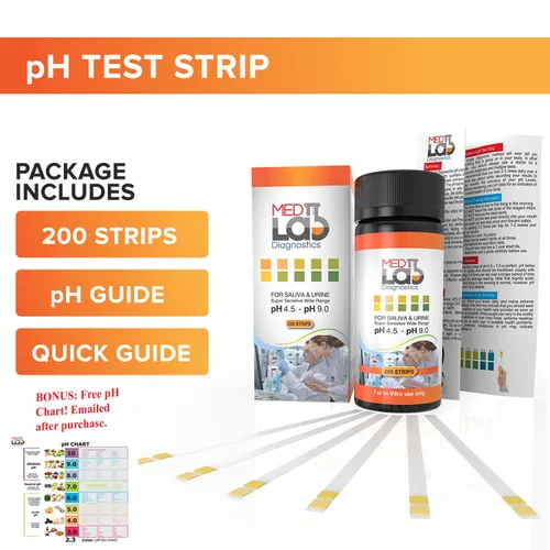 Miniatura 4 de Tiras de prueba de pH 4.5 a 9.0 (200 ct) para pruebas de pH corporal de orina y saliva. Tiras de prueba de reactivos de análisis de orina