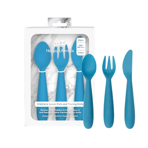 Miniatura 9 de ezpz Cuchara pequeña (paquete de 2 en azul) – Más de 6 meses – Cuchara 100% de silicona para el destete LED del bebé + purés – Diseñada por un