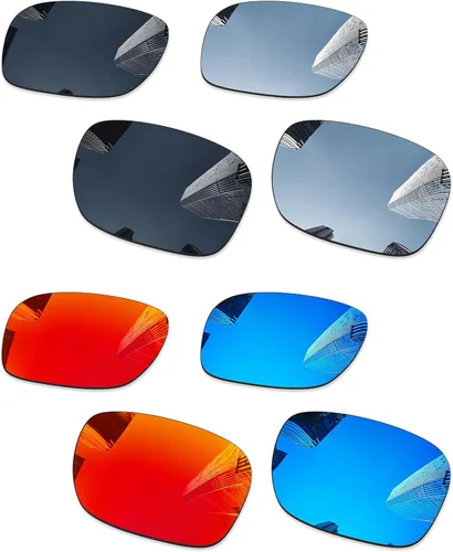 4 pares de lentes de repuesto para gafas de sol Oakley Holbrook OO9102/Holbrook Mix OO9384/Holbrook Asian Fit (AF) OO9244 – negro + titanio plateado