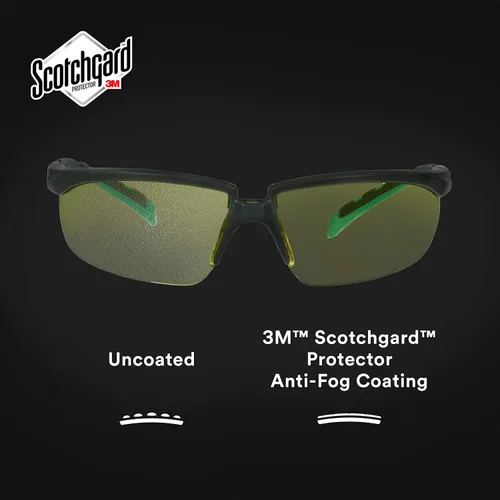 Miniatura 7 de 3M Gafas de seguridad, serie Solus 2000, revestimiento antivaho Scotchgard, antiarañazos, lente ámbar, patillas gris/azul-verde