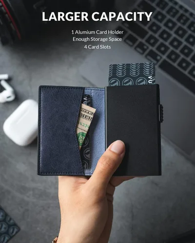 Miniatura 16 de VULKIT Billeteras delgadas para hombre, con bloqueo RFID, diseño minimalista con capacidad para hasta 11 tarjetas, Negro -, Minimalista