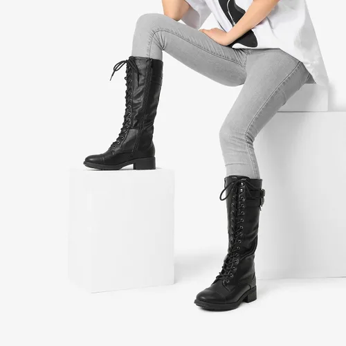 Miniatura 9 de DREAM PAIRS - Botas de poliuretano a la rodilla para mujer, estilo de equitación o combate