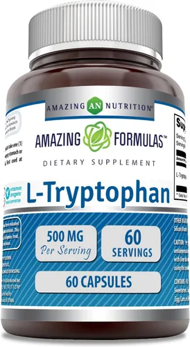 Miniatura 6 de Amazing Formulas - Suplemento de aminoácidos L-triptófano 500 mg por porción Cápsulas Sin OMG Sin gluten Fabricado en Estados Unidos