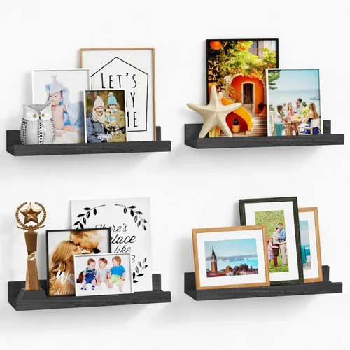 Forbena Estante de repisa negra para fotos, estantes flotantes con borde para pared, estantes de pared pequeños para baño, dormitorio, cocina,