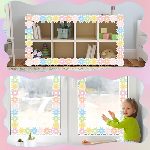 Miniatura 5 de Tablero de anuncios de margaritas para decoración de 32.8 pies, borde de anuncios floral pastel de margarita, bordes enrollados troquelados