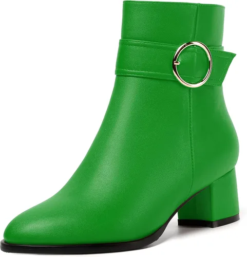 Miniatura 18 de NUMALEO Botas de tobillo de mujer con cremallera mate, puntera redonda, para fiesta, con tacón bajo grueso sólido, 5 cm