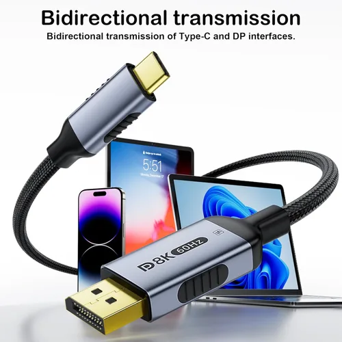 Miniatura 2 de Cable USB C a DisplayPort 1.4 bidireccional de 3.3 pies, 8K a 60 Hz 4K a 240 Hz tipo C a DP (compatible con Thunderbolt 4/3), nailon trenzado
