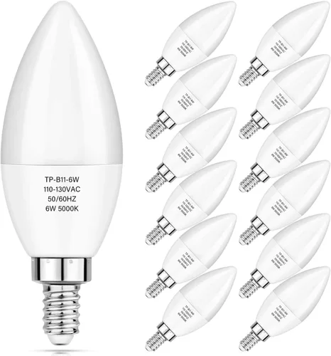 MAXvolador - Paquete de 12 bombillas LED E12 para candelabro, 6 W, 600 lm, 60 W de equivalencia, 5000 K, lámpara de vela B11 con base de candelabro,
