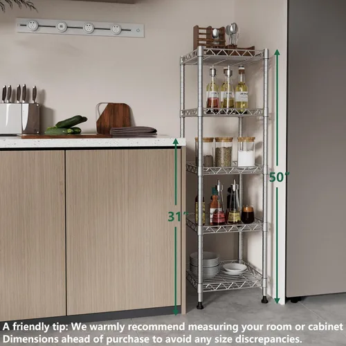 Miniatura 4 de GIOTORENT Estantería Metálica de Pie de 5 Niveles, Unidades de Estante de Alambre de Altura Ajustable, Rack de Exhibición para Lavandería Baño Gris