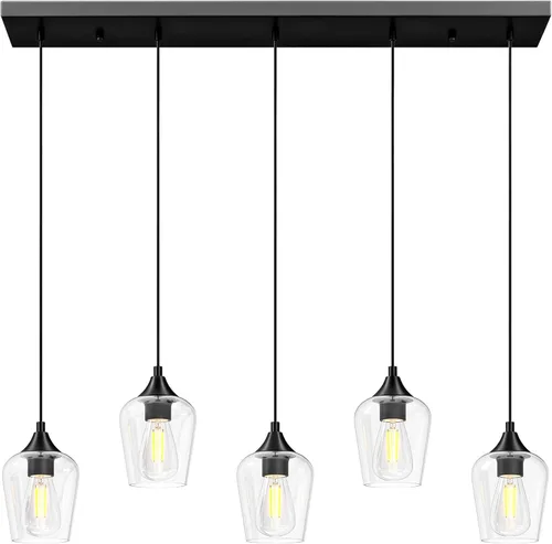 Miniatura 10 de VONLUCE Lámpara Colgante de Isla de Cocina, Lámpara Colgante de Oro Cepillado con Base E26 y Cable Ajustable, Iluminación Colgante Moderna con Dorado
