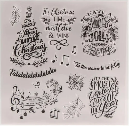 Miniatura 4 de Sellos Transparentes de Palabras de Bendición Navideña Sellos de Silicona para Tarjetas con Sentimientos, Notas Musicales Copos de Nieve Sellos
