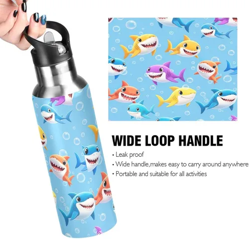 Miniatura 4 de BPA-Free Sport Water Bottle Insulated 32 Oz, Insulated Water Bottle for Gym Outdoor Travel School, Colorful Cartoon Sharks Blue