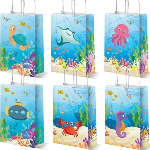 Paquete de 12 bolsas de fiesta de animales marinos bajo el mar, bolsas de regalo para fiesta temática del océano, bolsas de golosinas para fiesta
