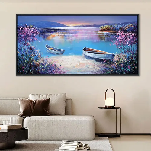 Miniatura 32 de YCPRIMER Gran Arte de Pared de Paisaje para Sala de Estar, Lienzo de Decoración de Pared con Flores, Arte de Decoración en Azul y Morado, Cuadro