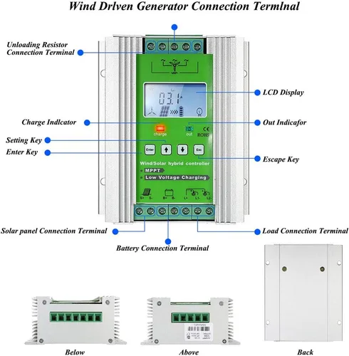 Miniatura 5 de Controlador de carga híbrido solar eólico de 1000 W, controlador de carga solar de turbina de viento MPPT fuera de la red, controlador híbrido