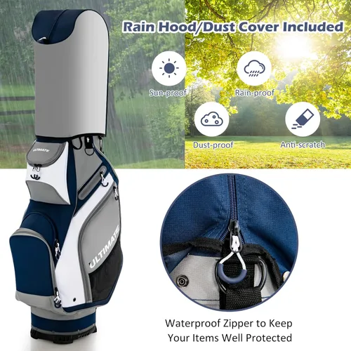 Miniatura 8 de Tangkula Bolsa de carrito de golf de 11 pulgadas con divisores superiores de 14 vías, bolsa de carrito de golf ligera y portátil con 7 bolsillos