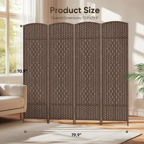 Miniatura 2 de JOSTYLE Separador de habitación de 4 paneles portátil, divisor de pared de panel, divisor de 6 pies de altura para separación de habitación