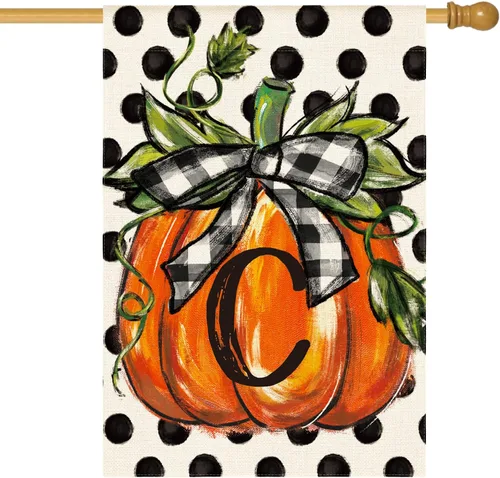 Miniatura 16 de AVOIN colorlife Bandera de jardín con monograma de otoño con letra G, diseño de calabaza, de 12 x 18 pulgadas, doble cara exterior, pequeña
