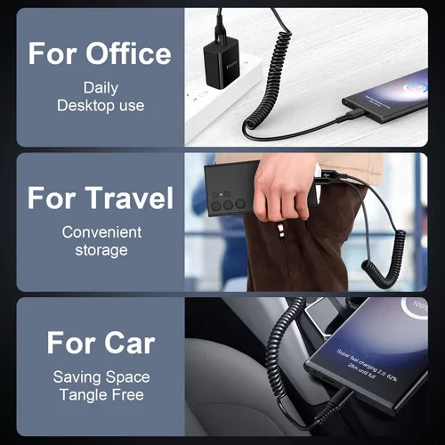 Miniatura 4 de Cable USB A a USB tipo C S25 Cable de carga ultra rápido para automóvil Android Auto, cable rápido retráctil de 3 pies para Samsung Galaxy
