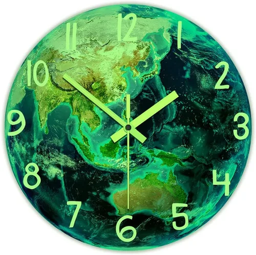 Miniatura 2 de The Geeky Days Earth Planet - Reloj de pared con visión nocturna que brilla en la oscuridad, funciona con pilas, sistema solar de cuarzo silencioso