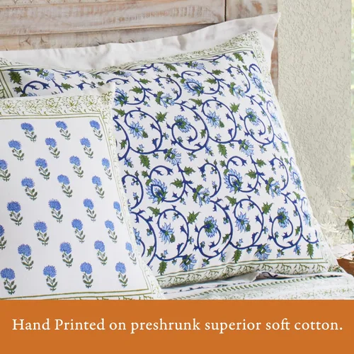 Miniatura 4 de Saffron Marigold Funda de almohada azul floral iluminado por la luna Taj - CP, algodón de calidad, comercio justo, ropa de cama bohemio