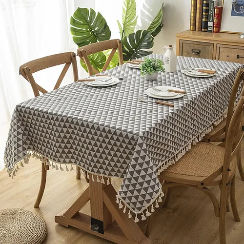 Miniatura 4 de Dinner Table Cover, 55 x 55 inch, Square, Black, Style 2, Cotton Triangle with Tassel Table Cloth for Party estilo 2