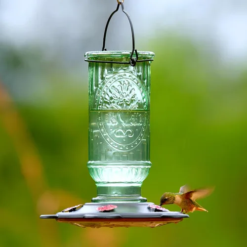 Miniatura 7 de More Birds - Comedero vintage para colibríes, botella de vidrio antiguo, 5 puertos de alimentación, capacidad de néctar de 20 onzas