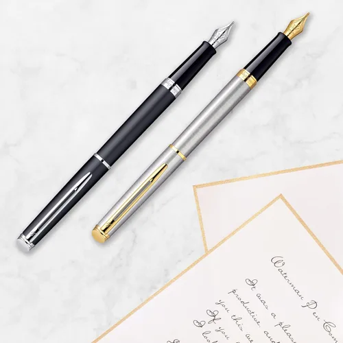 Miniatura 6 de Waterman - Pluma estilográfica negra con embellecedor dorado Hemisphere, Negro