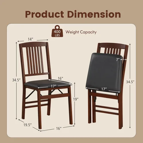 Miniatura 3 de POWERSTONE Juego de 2 sillas de comedor plegables que ahorran espacio, sillas de cocina plegables con asiento acolchado, respaldo de rejillas, marco