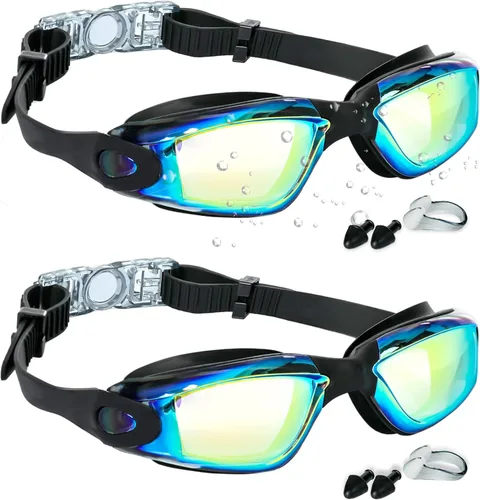 Miniatura 8 de EWPJDK Gafas de natación – Paquete de 2 gafas de natación antivaho sin fugas para adultos, mujeres y hombres Aqua & Bright Rose