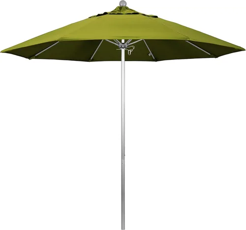 Miniatura 19 de California Umbrella Paraguas redondo de aluminio/fibra de vidrio de 9', empuje abierto, poste de plata, tela azul real de olefina