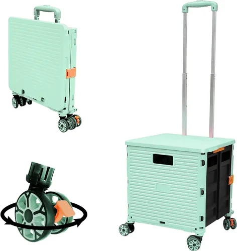Miniatura 28 de FELICON SELORSS Carro de Utilidad Plegable Carro de Mano Plegable con Mango Telescópico de Plástico Resistente Cesta Plegable de 4 Ruedas Giratorias