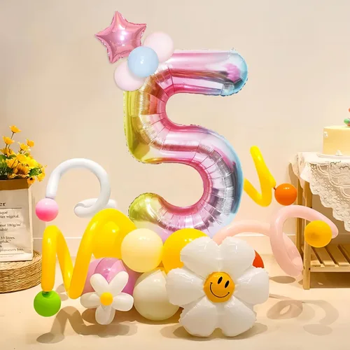 Miniatura 3 de Globos gigantes de 40 pulgadas con el número 5 del arco iris, globos de cumpleaños, globos grandes de papel de aluminio Mylar con helio