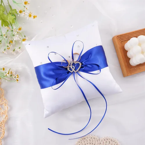 Miniatura 3 de QIRMIZI Almohada de anillo, cojín de perlas, soporte de anillo para playa, boda, ceremonia de boda, propuesta, azul, blanco, R04 (paquete de 1)