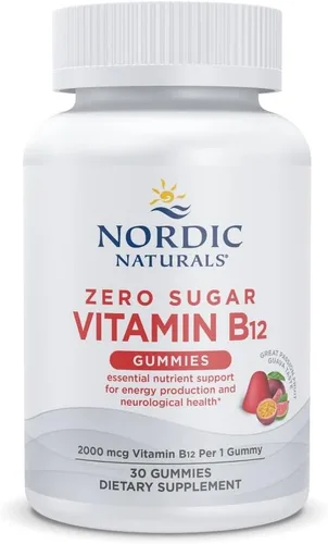 Nordic Naturals Gomitas de vitamina B12 sin azúcar, 2000 mcg de vitamina B12 por gomita, sabor a guayaba de maracuyá - 30 gomitas, apoyo de