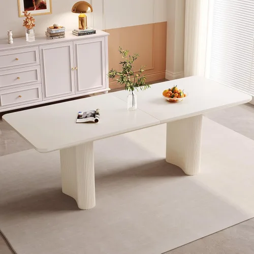 Mesa de comedor rectangular de 78.97 pulgadas, mesa de cocina moderna con patas onduladas, mesa de comedor para el hogar para cocina, bar, Blanco