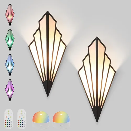 Miniatura 8 de Juego de dos apliques de pared modernos que funcionan con pilas, lámpara de pared simple y creativa Art Deco con control remoto, luz de pared LED