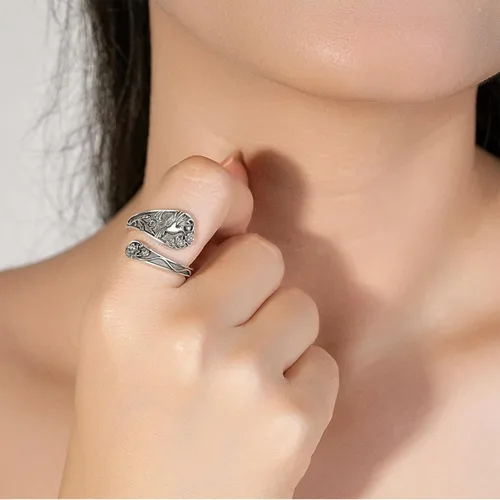 Miniatura 5 de Spoon Ring Sterling Silver Hummingbird Ring Vintage Antique Spoon Rings Adjustable Thumb Rings for Women