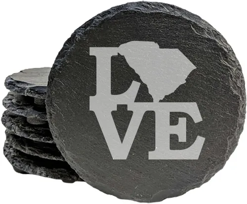 Miniatura 36 de Rustic Slate Coasters Set of 6, Round 4" with South Carolina 'Home Sweet Home' Design, for Holidays, Birthdays, Housewarming, She-Shed, Man Cave
