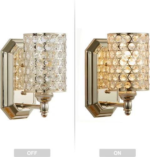 Miniatura 2 de Paquete de 2 lámparas de pared de cristal con acabado champán, lámpara de pared de estilo conciso moderno, pantalla de cristal poliédrico para baño