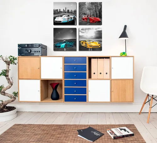 Miniatura 3 de Rtriel Imágenes de automóvil en blanco y negro, impresiones en lienzo de autos de carreras para hombres, adolescentes y niños, decoración de pared